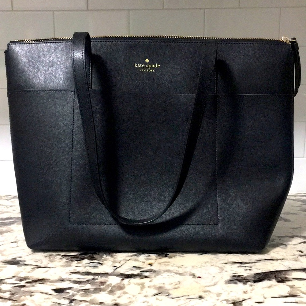 Kate Spade Black Leather Bag with Pink Interior NWOT